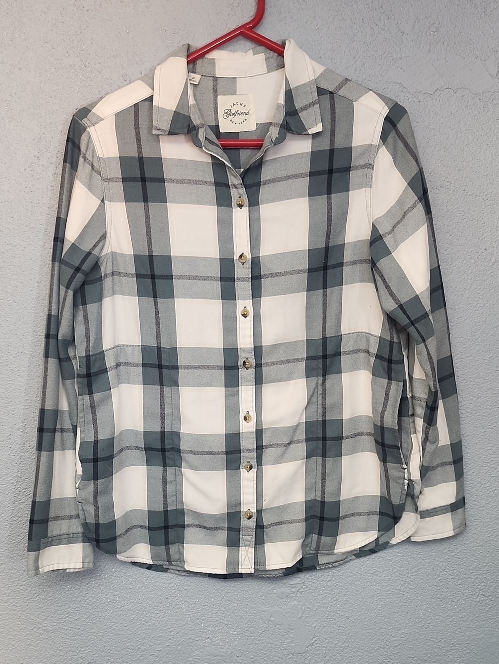 Jachs Women's White and Gray Plaid Button-Down Shirt